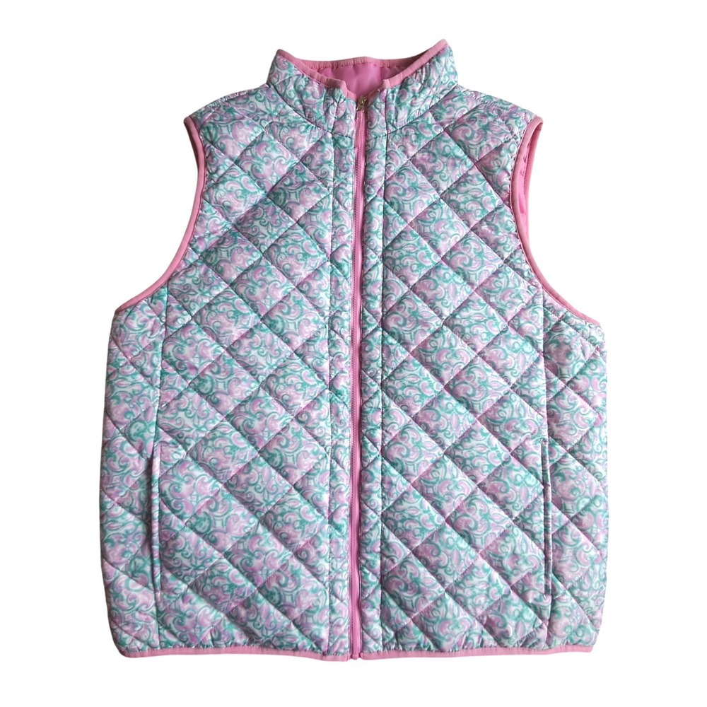 Stella Parker Collection Quilted Puffer Vest Pink Teal Paisley Women's Large